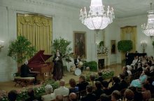 Performing at a state dinner for President Sanguinetti, Uruguay in 1986. Image released by US National Archives, in Dec 2012, after Dave's death. 